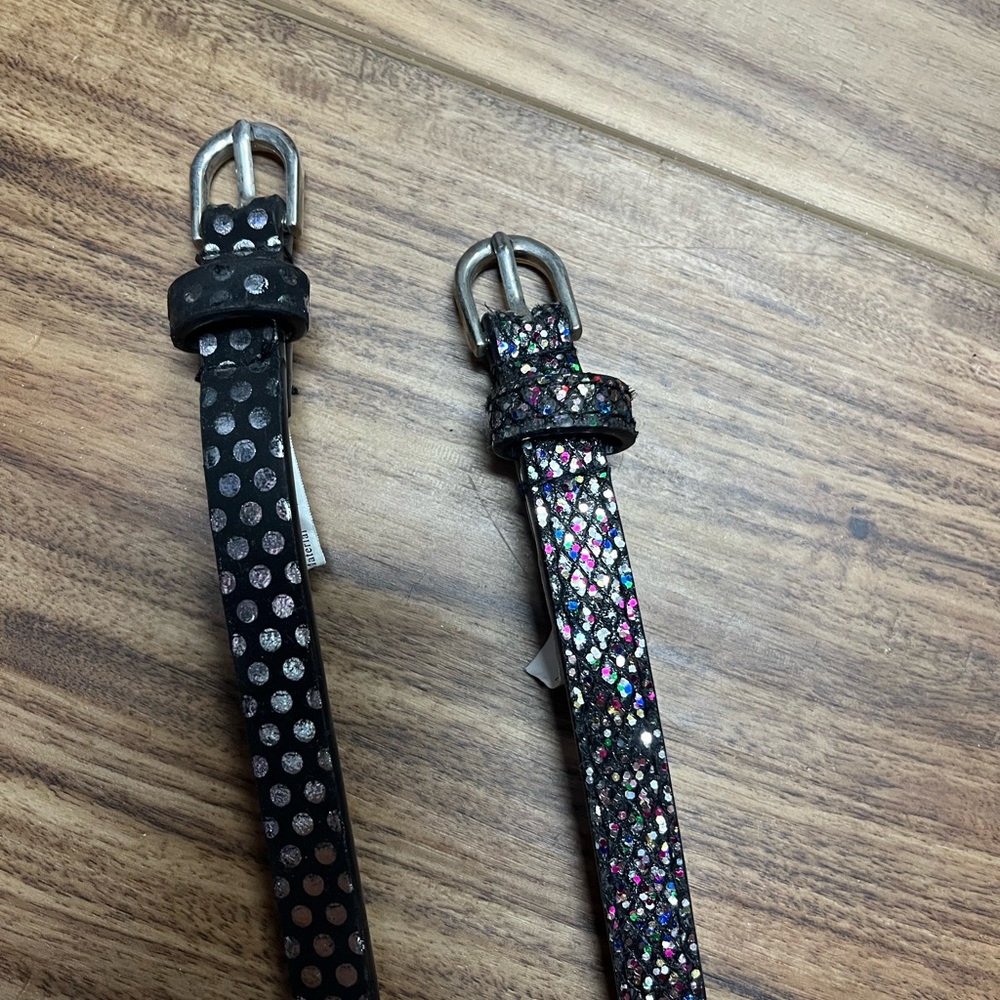 Justice girl’s black & silver sparkle belt, silver buckle, size Small (Size 6)